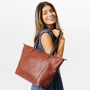 PORTLAND LEATHER Nutmeg tote bag with zipper